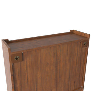English Elm 24.8"Glass Vintage Double Door Wall Cabinet Brown with 3-Tier Solid Wood Shelves, Glass Panels & Towel Rack W757P170144