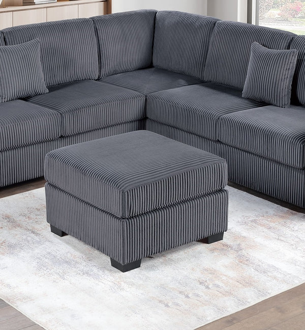 English Elm Living L-Shaped Sectional Sofa Set with Reversible Chaise, Tufted Burlap Fabric, Storage Ottoman, USB Port Dark Gray 34 L x 26 W x 46 H B011S01779