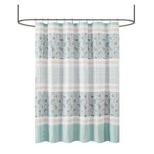 JLA Home Madison Park - Cotton Paisley Shower Curtain with Pin-Tucks and Lace Trim, OEKO-TEX Certified, 72x72 Inches Aqua MP70-2493