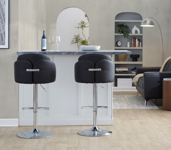 English Elm Fixed-height Swivel Counter Stools with Faux Leather Seats and Chrome Footrest Set of 2 Black B202S02176