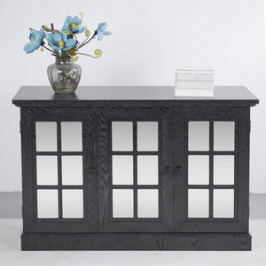 English Elm 45" Mirrored Acrylic Door Sideboard Mdf Buffet Cabinet with Adjustable Shelves Black W2899P372750
