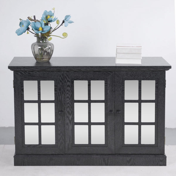English Elm 45" Mirrored Acrylic Door Sideboard Mdf Buffet Cabinet with Adjustable Shelves Black W2899P372750