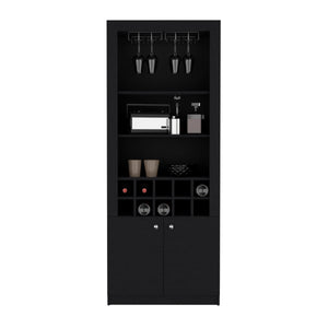 English Elm Cabinet Black 4-Tier Wine & Liquor Storage with Stemware Rack, 15-Bottle Cubbies, 4 Shelves, Tall B097P221378