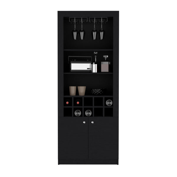 English Elm Cabinet Black 4-Tier Wine & Liquor Storage with Stemware Rack, 15-Bottle Cubbies, 4 Shelves, Tall B097P221378