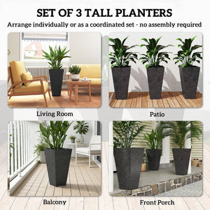 English Elm Outsunny Tall Marble Finish Plastic Planters Set of 3 Stackable Outdoor Tapered Pots W2225P485533