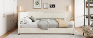 English Elm Full Size L-shaped Corduroy Upholstered Daybed Sofa for Living Room or Studio Beige N737P380207A
