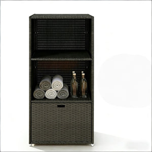 English Elm Outdoor Wicker Towel Rack Two Shelf Pe Rattan Poolside Storage for Patio or Bath Dark Brown T3971P486658