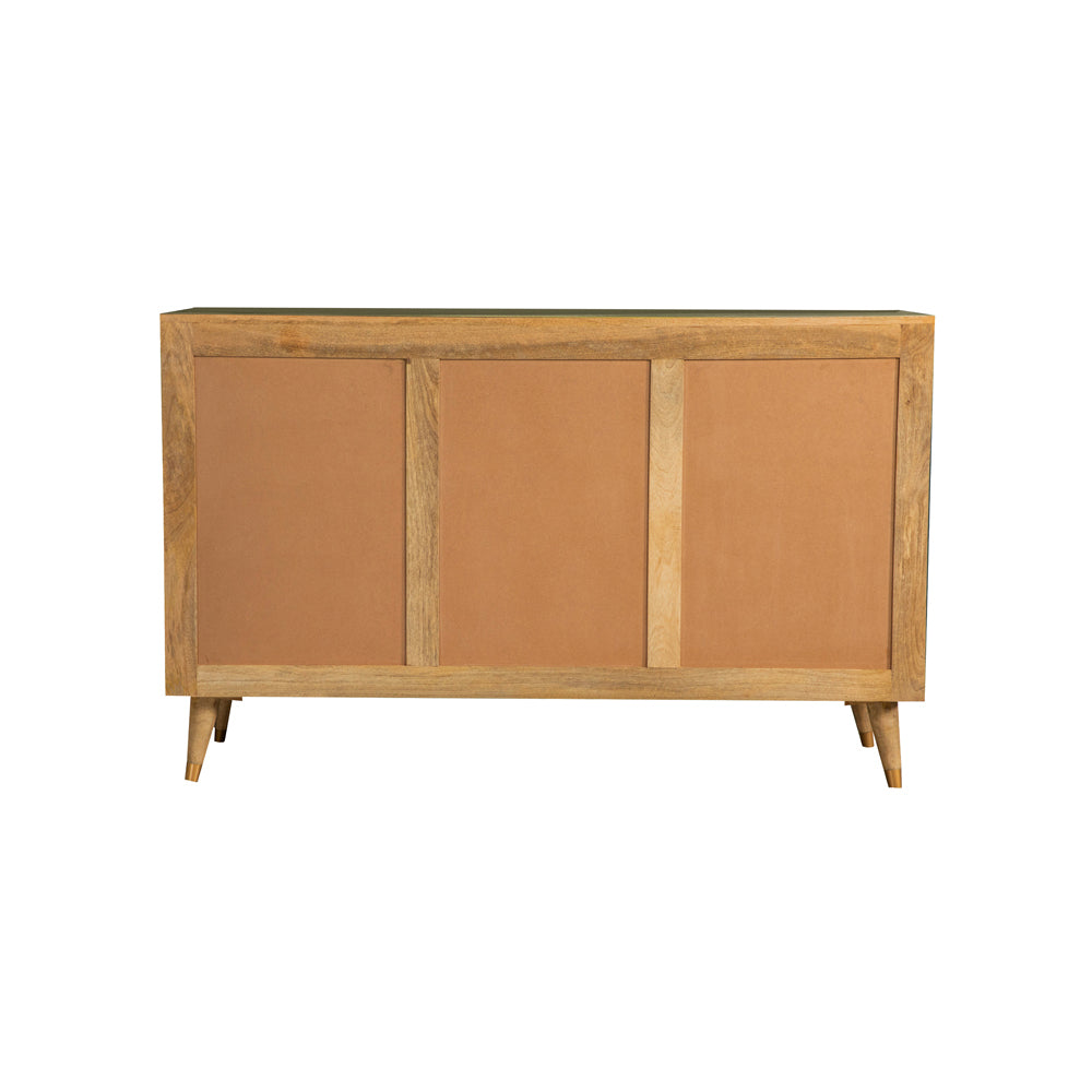 English Elm Austin Natural 3-Door Accent Cabinet with Checkered Pattern, Tapered Legs, Warm Wood Grain Finish B062P328615