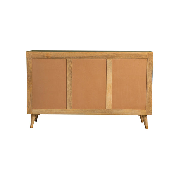 English Elm Austin Natural 3-Door Accent Cabinet with Checkered Pattern, Tapered Legs, Warm Wood Grain Finish B062P328615