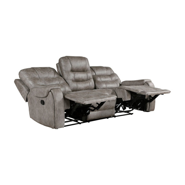 English Elm Grayish Brown Microfiber Reclining Sofa Set with Console Storage for Living Room B011S01264