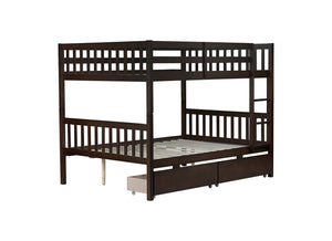 English Elm Full Full Over Full Rubber Wood Bunk Bed With 2 Storage Drawers, Convertible Into 2 Separate Beds, Espresso W504S00196