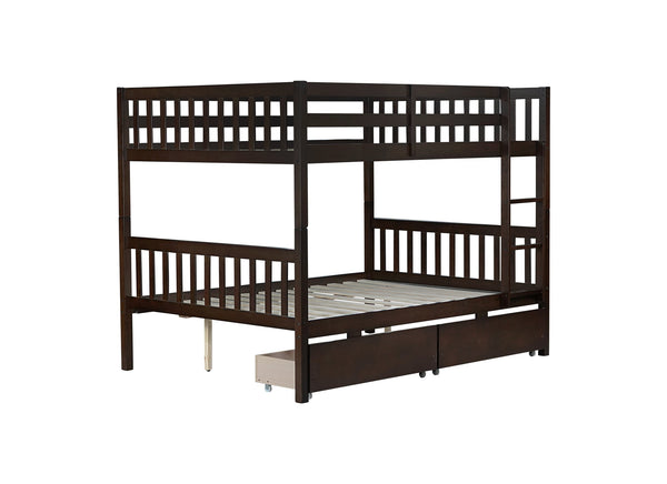 English Elm Full Full Over Full Rubber Wood Bunk Bed With 2 Storage Drawers, Convertible Into 2 Separate Beds, Espresso W504S00196