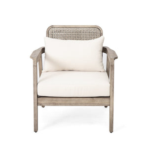 English Elm Outdoor Acacia Wood Club Chair Deep Seating Woven Back Patio Lounge Resort Style N780P171149B