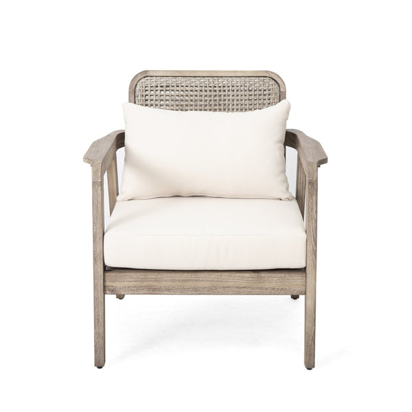 English Elm Outdoor Acacia Wood Club Chair Deep Seating Woven Back Patio Lounge Resort Style N780P171149B