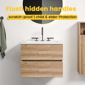 English Elm Gloria Floating Wall Mounted Oak Bathroom Vanity with Integrated Ceramic Sink Storage W1865S00195