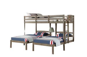 English Elm Triple Triple Twin Bunk Bed Contemporary Metal Frame with Attached Side Ladders Durable Design Warm Grey 43 L x 38 W x 11 H B2741S00327