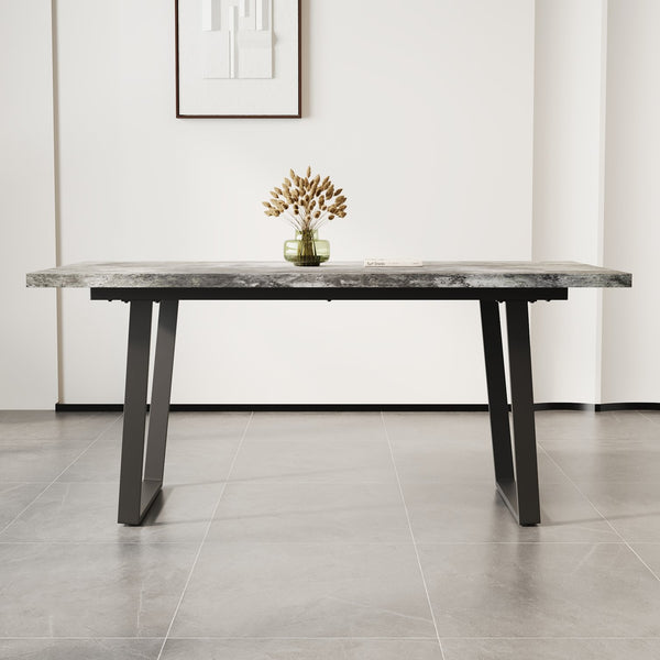 English Elm Simple 6-Person Gray MDF Dining Table 62.9" Rectangular — Modern, Waterproof Surface, Durable Craftsmanship, Quick Assembly W1727P241149
