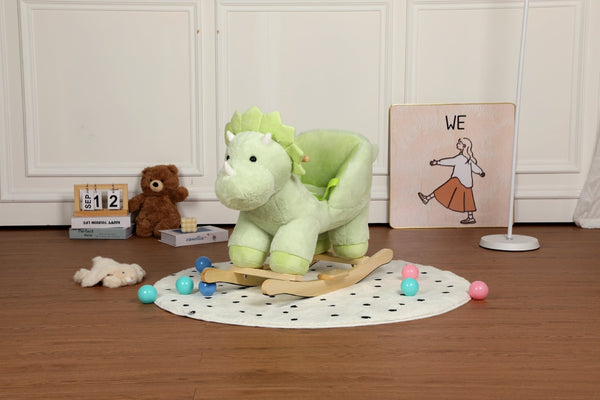 English Elm Kids Plush Dinosaur Rocking Toy with Safety Belt Lullaby Sounds and Hand Puppets W3723P374145