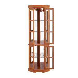 English Elm Corner Curio Cabinet with 5 Shelves and Built-In Lighting, Glass Display Case for Home Décor and Collectibles, Space-Saving Corner Accent (47x21x10.75) Oak W1693P183979