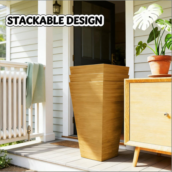 English Elm Classic Faux Wood Polypropylene Tall Outdoor Planters Set of 3 for Patio or Deck T3971P496256
