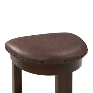 English Elm 4 Piece Bar Table Set with 3 Padded PU Stools, Solid Pine Legs, Oak Veneer Top, Rustic Rivet Accents Espresso W1202P289361