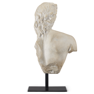 Young Royal Greek Torso Sculpture - Aged Beige Composite Artwork on Metal Base for Elegant Decor