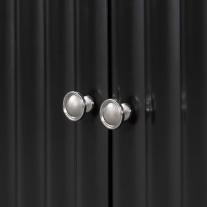 English Elm U_STYLE Four-Door Sideboard with Wavy Panel Doors, Cylindrical Wood Legs, Sleek Metal Handles, 67" länge Black N711P186790B