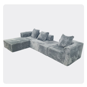 English Elm Modular Light Grey 4-Seat Plush Sectional Sofa with Ottoman, Oversized Chaise, CertiPUR-US Foam W3341P329079