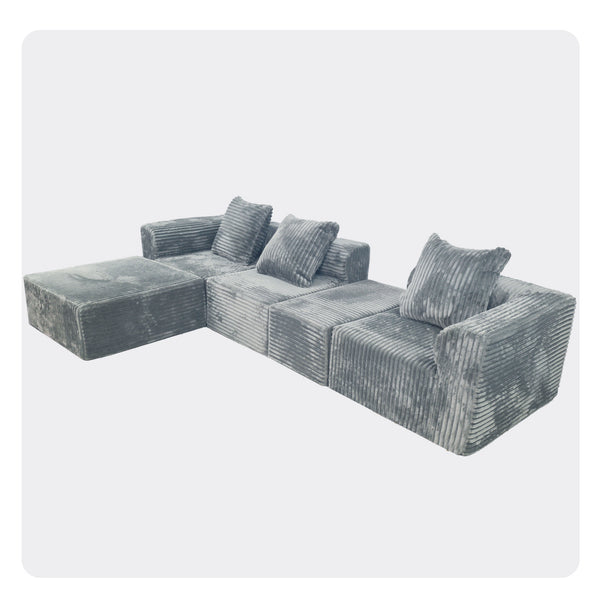 English Elm Modular Light Grey 4-Seat Plush Sectional Sofa with Ottoman, Oversized Chaise, CertiPUR-US Foam W3341P329079