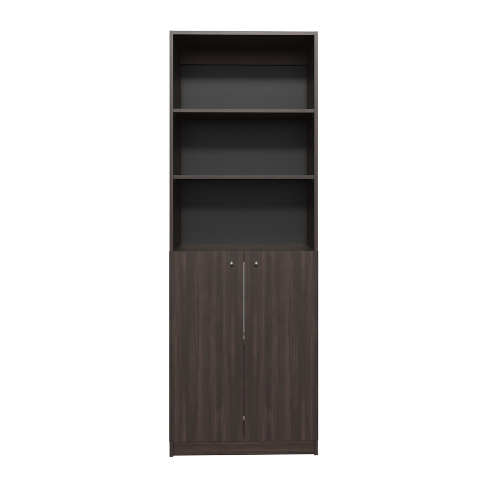 English Elm Home 2 Door Bookcase Kronos Walnut Finish with Two Open Shelves and Concealed Cabinet Storage, Versatile Organizer B070P337151