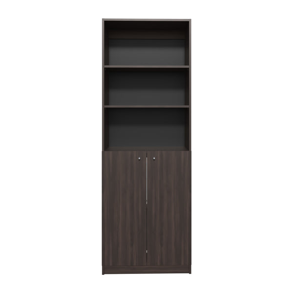 English Elm Home 2 Door Bookcase Kronos Walnut Finish with Two Open Shelves and Concealed Cabinet Storage, Versatile Organizer B070P337151