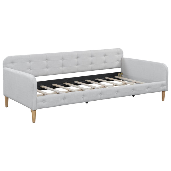 English Elm Twin Upholstered Daybed with Pine Frame and Linen Fabric, Button-Tufted High Sideboard, 79" L Beige N709P266225K