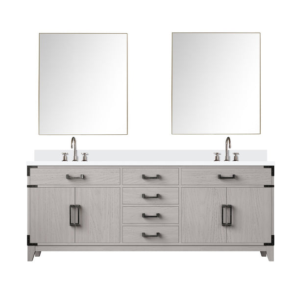English Elm White Oak Double Bath Vanity Set - 80" W With Cultured Marble Top, Chrome Faucet & 36" Mirrors B2731S01874-GIGA