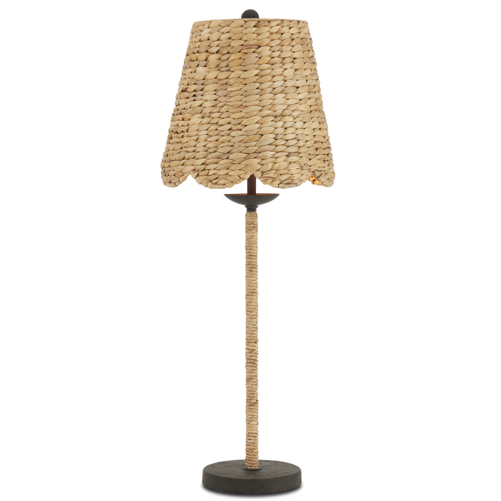 Annabelle Table Lamp - Artisan-Made Woven Water Hyacinth Shade in Mole Black Finish, 33.5" Height