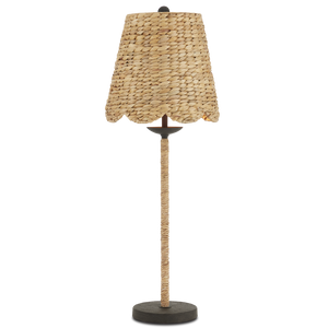 Annabelle Table Lamp - Artisan-Made Woven Water Hyacinth Shade in Mole Black Finish, 33.5" Height