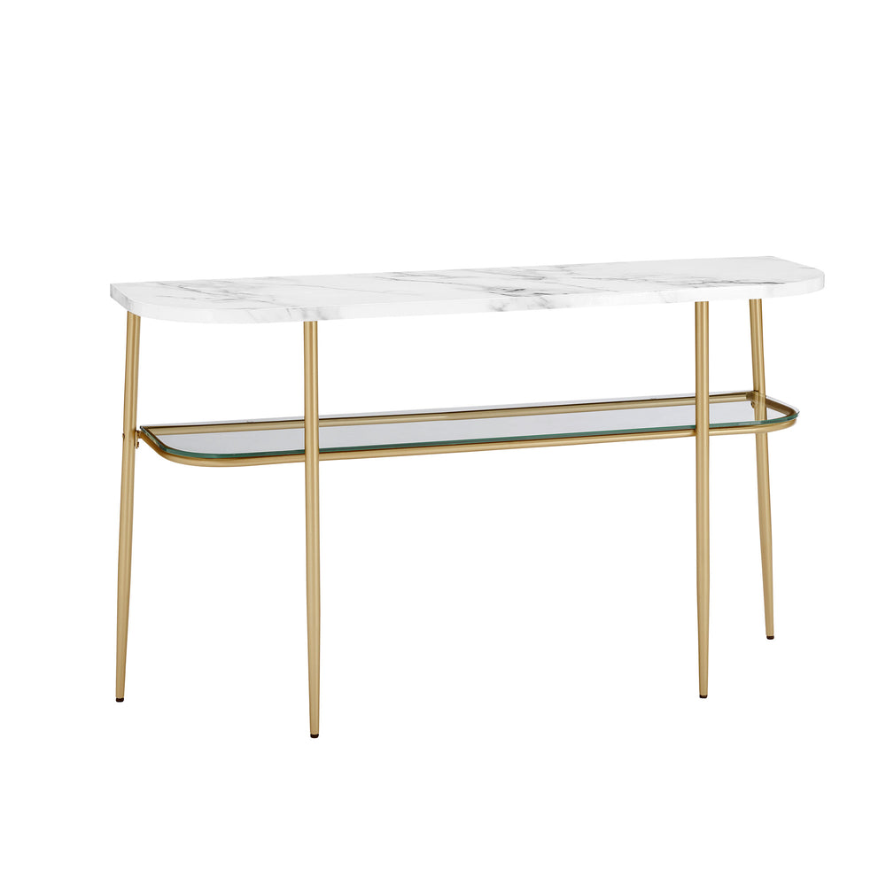 English Elm Walker Edison - Modern Curved Faux Marble Entry Table with Gold Base — Minimalist UV-Coated MDF, Tempered Glass Finish B185P169024