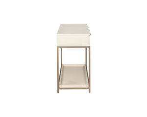 Sunpan Rebel Console Table: Modern Charcoal Oak Design with Soft Close Drawers and Stylish Gold Accents Champagne Gold / Cream