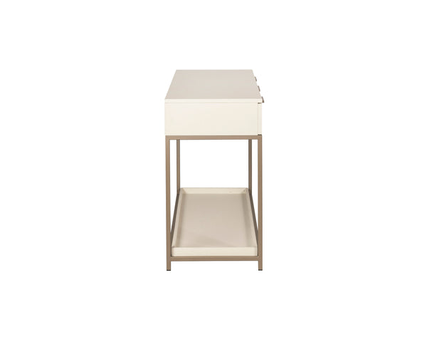 Sunpan Rebel Console Table: Modern Charcoal Oak Design with Soft Close Drawers and Stylish Gold Accents Champagne Gold / Cream