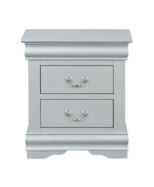 English Elm Louis Louis Philippe III Nightstand with 2 Drawers, Brushed Nickel Handles, Modern Minimalist Design Silver 27 L x 18 W x 23 H B2726P261852
