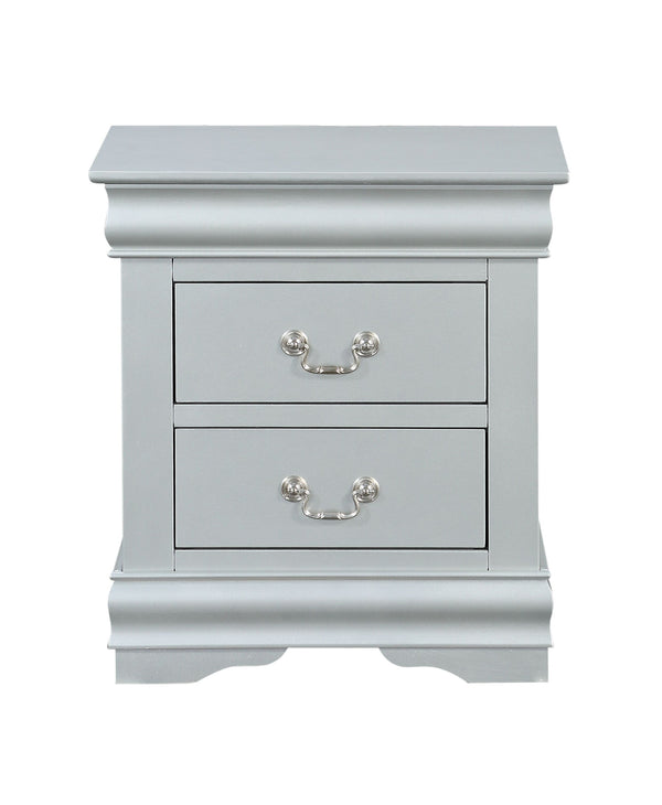English Elm Louis Louis Philippe III Nightstand with 2 Drawers, Brushed Nickel Handles, Modern Minimalist Design Silver 27 L x 18 W x 23 H B2726P261852