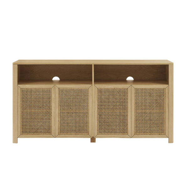 English Elm 63" Mid Century Modern Rattan Sideboard Buffet Cabinet with Adjustable Shelves, Durable Craftsmanship and Outlet Access for Living Room Storage and TV Console Natural W1801P371656