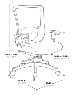 OSP Home Furnishings Vertical Mesh Back Ergonomic Manager Chair with Lumbar Support for Modern Office Use 889-3TW1N1421W