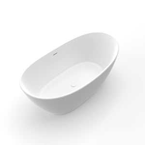 English Elm 61 Inch Solid Surface Freestanding Soaking Tub Matte White Ergonomic Bathtub W1613P351368