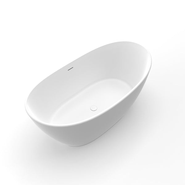 English Elm 61 Inch Solid Surface Freestanding Soaking Tub Matte White Ergonomic Bathtub W1613P351368