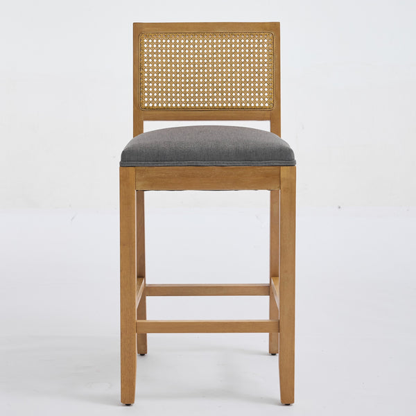 English Elm Full Solid wood rattan-back dining chair with breathable matte linen cushion, high-resilience foam comfort W1143P384366 W1143P384366