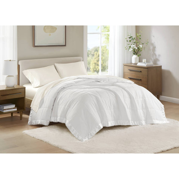 JLA Home Madison Park - Lightweight Down Alternative Blanket with Satin Trim for All-Season Comfort, Moisture-Wicking & OEKO-TEX Certified White MP51-1613