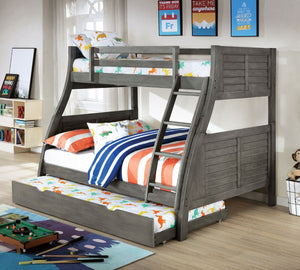 English Elm Twin Over Full Bunk Bed In Gray Finish - Stylish, Space-Saving Design With Plank Headboard & Safety Features B2741S00333-GIGA