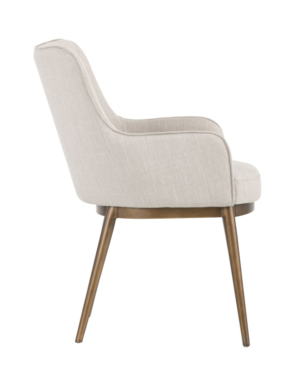 Sunpan Franklin Dining Armchair - Elegant Barrel Back Design with Antique Brass Frame for Modern Spaces Beige Linen
