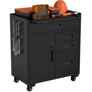 English Elm 34.3" Rolling Steel Workshop Cabinet with 3 Drawers Lockable Doors and Pegboard Sides W2735P428817