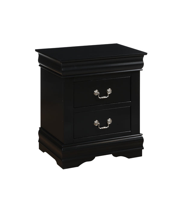 English Elm Louis Louis Philippe nightstand with two smooth-glide drawers, brushed nickel handles, durable dovetail build enhancing bedroom organization Black 27 L x 18 W x 23 H B2726P252726